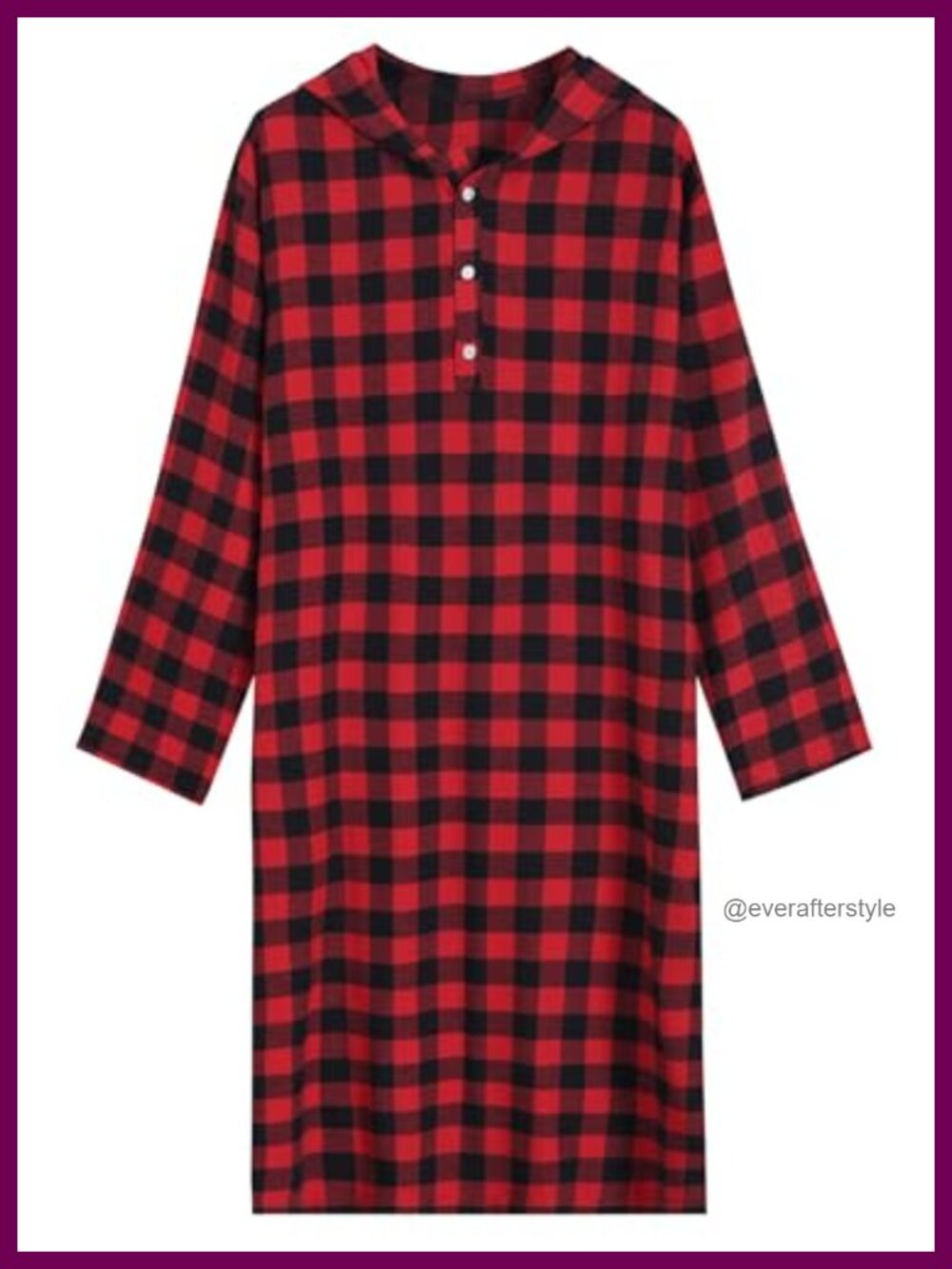 Men's Hooded Nightshirt Cotton Flannel Sleep Shirt Button Front Plaid
